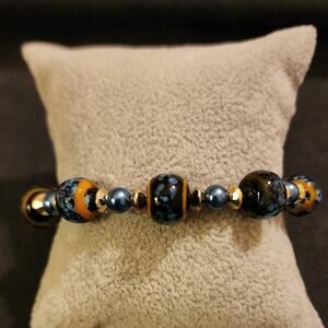 Artisan Blue and Gold Bracelet with Intricate Design
